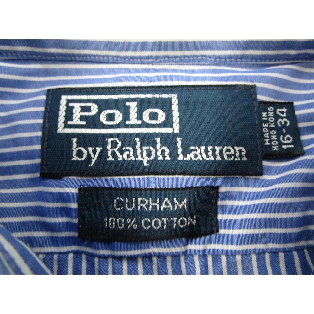 Polo Ralph Lauren Curham Mens 16-34 Blue Striped French Cuff Dress Shirt Y2K